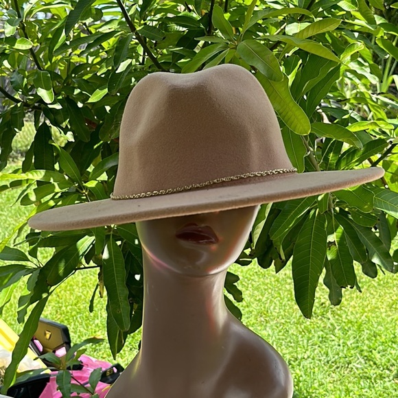 Wide Brim Felt Fedora Hat in Light Brown One Size main image 5